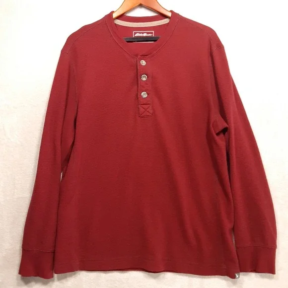Eddie Bauer Outdoor Mens Henley Thermal Sweat Shirt Sz.Large/Burgundy/NWOT!! - Picture 1 of 10